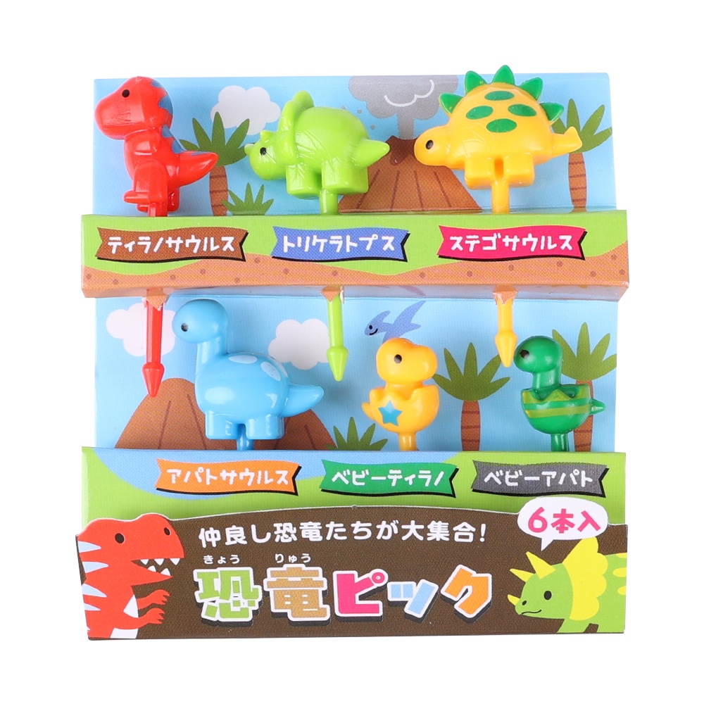 Set 6 Nĩa Ăn Trái Cây/Món Tráng Miệng Hình Khủng Long Hoạt Hình Mini Dành Cho Trẻ Em