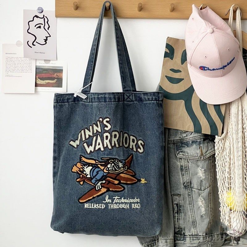 Túi Xách Denim Thêu Họa Tiết Thời Trang Cho Nữ