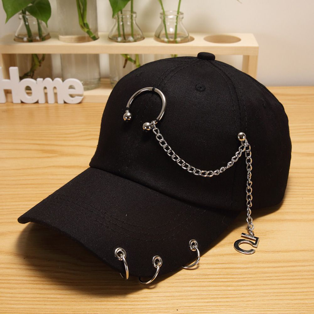 Mũ lưỡi trai cotton nhiều màu sắc tùy chọn có gắn vòng chuỗi dây điều chỉnh được phong cách đơn giản punk cho nam và nữ