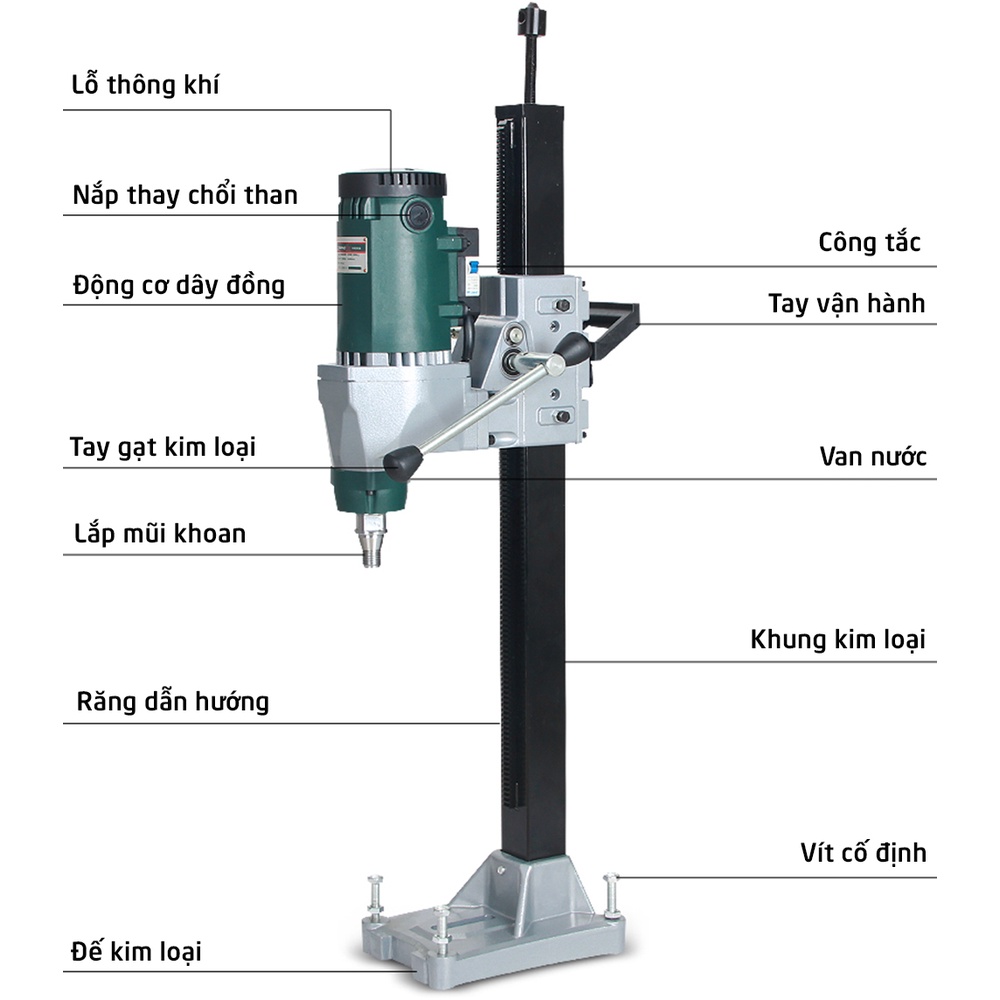 Máy khoan rút lõi Kaibang K6168B - Công suất 2300W - Khoan lỗ Max 200mm - Hàng chính hãng - Bảo hành 6 tháng