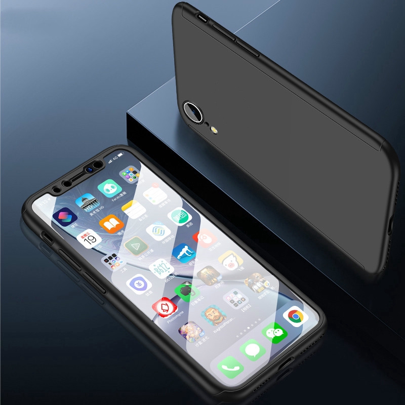 Ốp điện thoại PC cứng + màng cường lực bảo vệ 360 độ cho iPhone 5S SE 6 6S 7 8 Plus