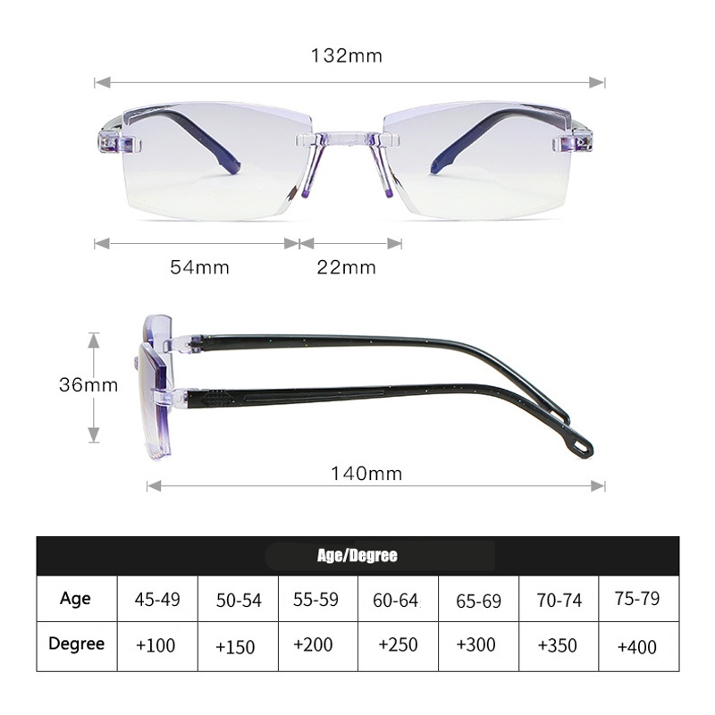 Kính lão đọc sách có độ +100-+400 gọng vuông chống ánh sáng anh thoải mái thời trang cho nam nữ