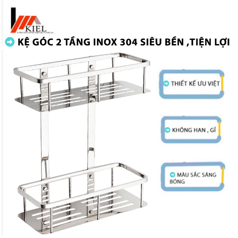 Kệ thẳng 2 tầng inox 304-có móc treo dành cho phòng tắm, nhà bếp cực bền bỉ , chống gỉ sét .