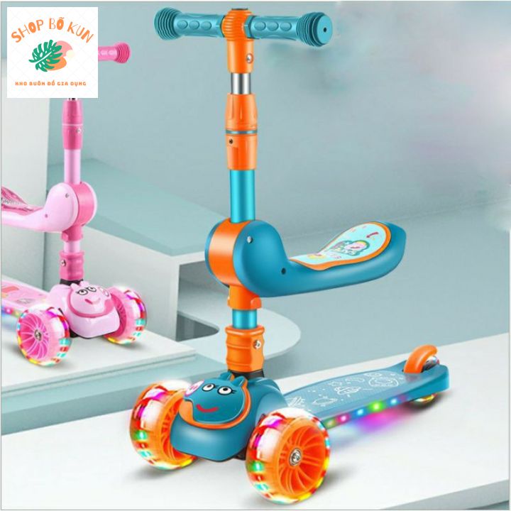 Xe Scooter cho bé , Chòi chân, Xe trượt cho bé có ghế ngồi, bánh có đèn có nhạc 3 in 1 chịu lực 90KG. hàng đẹp.