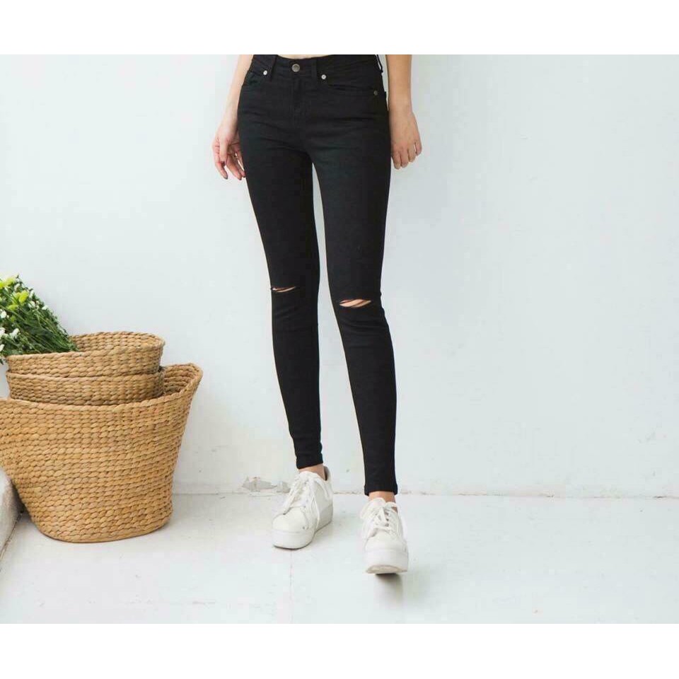 Quần Jean Skinny Nữ Trơn + Rách Gối (Clip + Hình Thật) - 2 Màu ( Trắng, Đen ) - 31