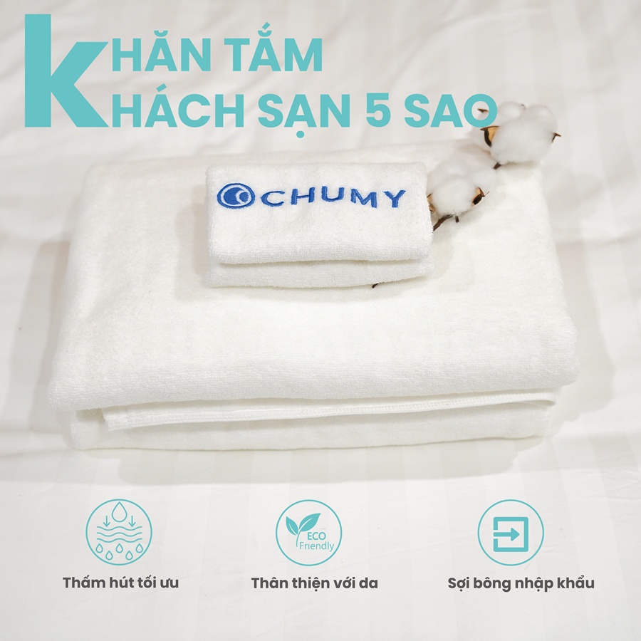 Khăn tắm khách sạn CHU MY 100% cotton tiêu chuẩn 5 sao - kích thước 70x140cm, trọng lượng 500g, màu trắng trơn