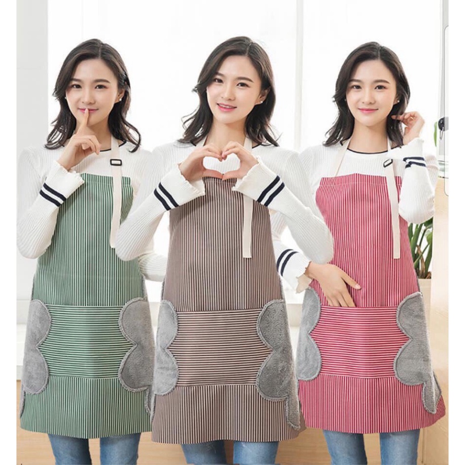 Tạp dề kẻ hoa có khăn lau tay bên hông, tạp dề chống thấm nước (GIAO MÀU NGẪU NHIÊN)
