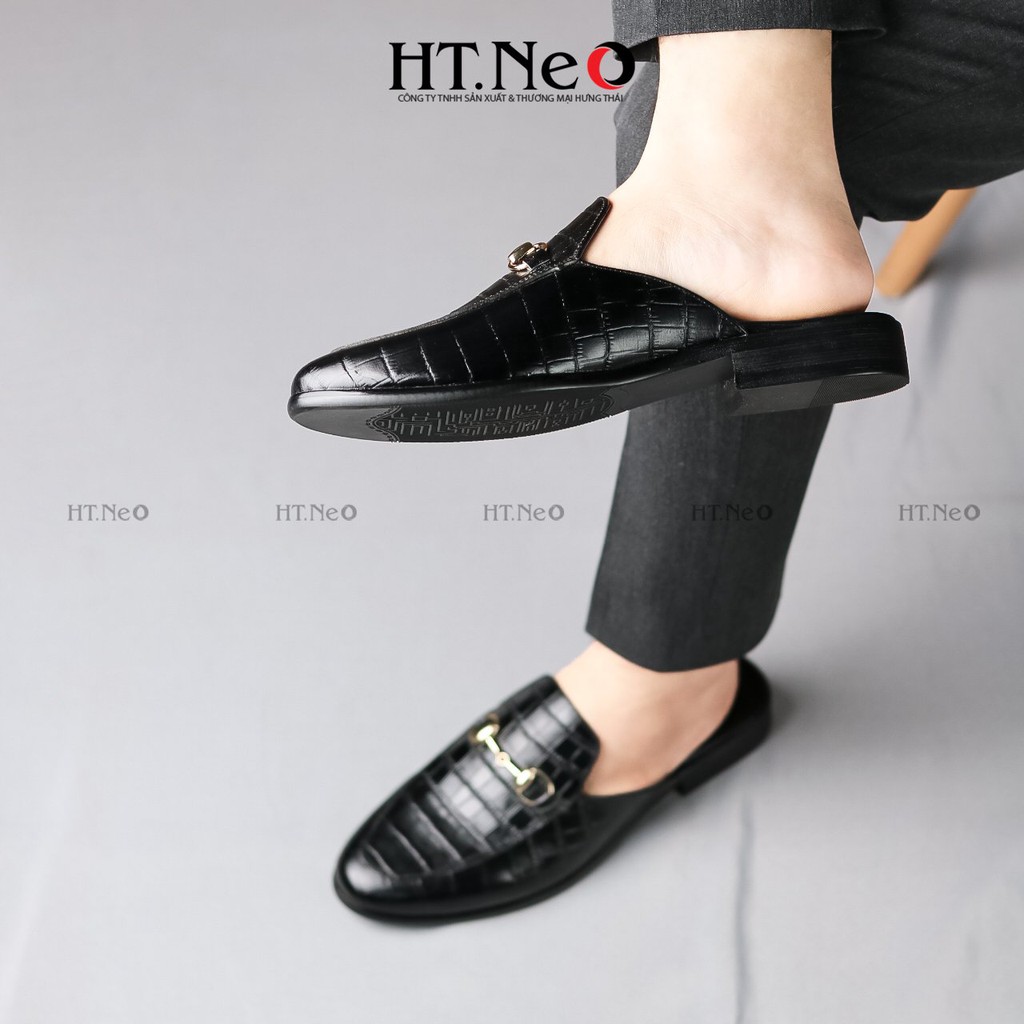 Sục nam da bò thật - Giày sục nam đẹp HT.NEO Da bò thật dập vân đường nét chi tiết nam tính, sang trọng và quý phái S002
