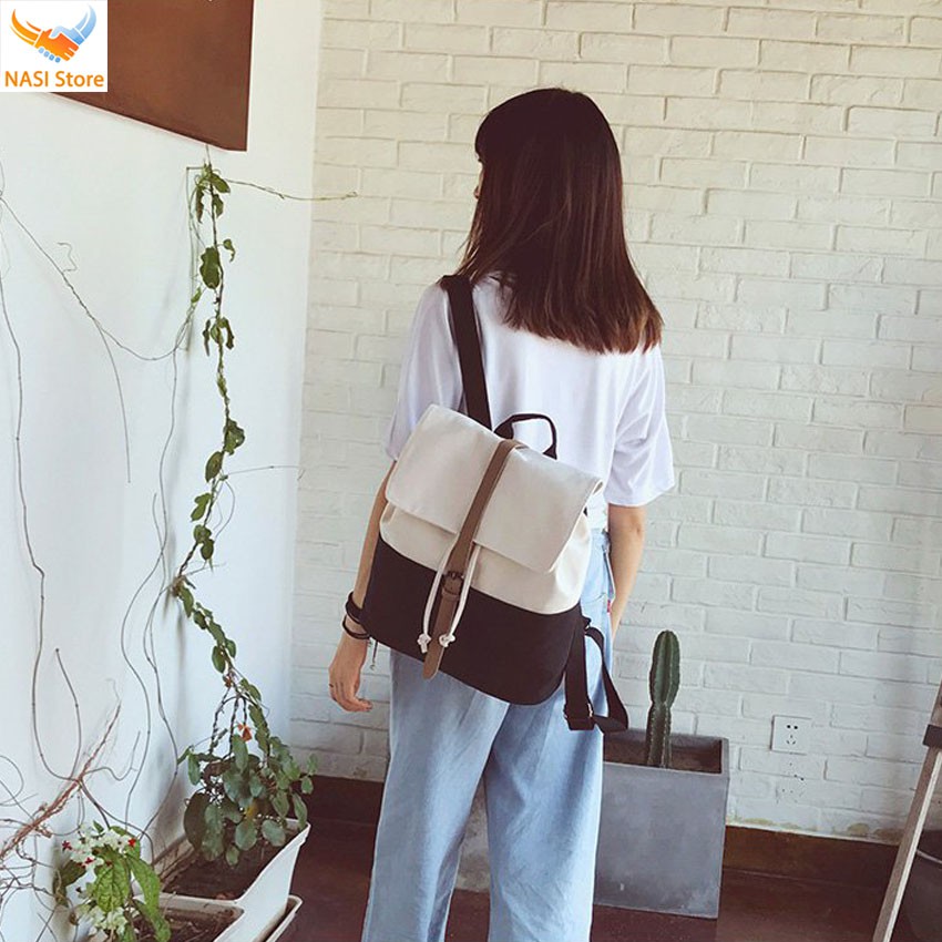 [Mẫu Hot] Balo nữ thời trang phong cách Hàn Quốc (B1032), balo vải bố mềm cao cấp - Ba lô nữ đi học, du lịch- NASI Store
