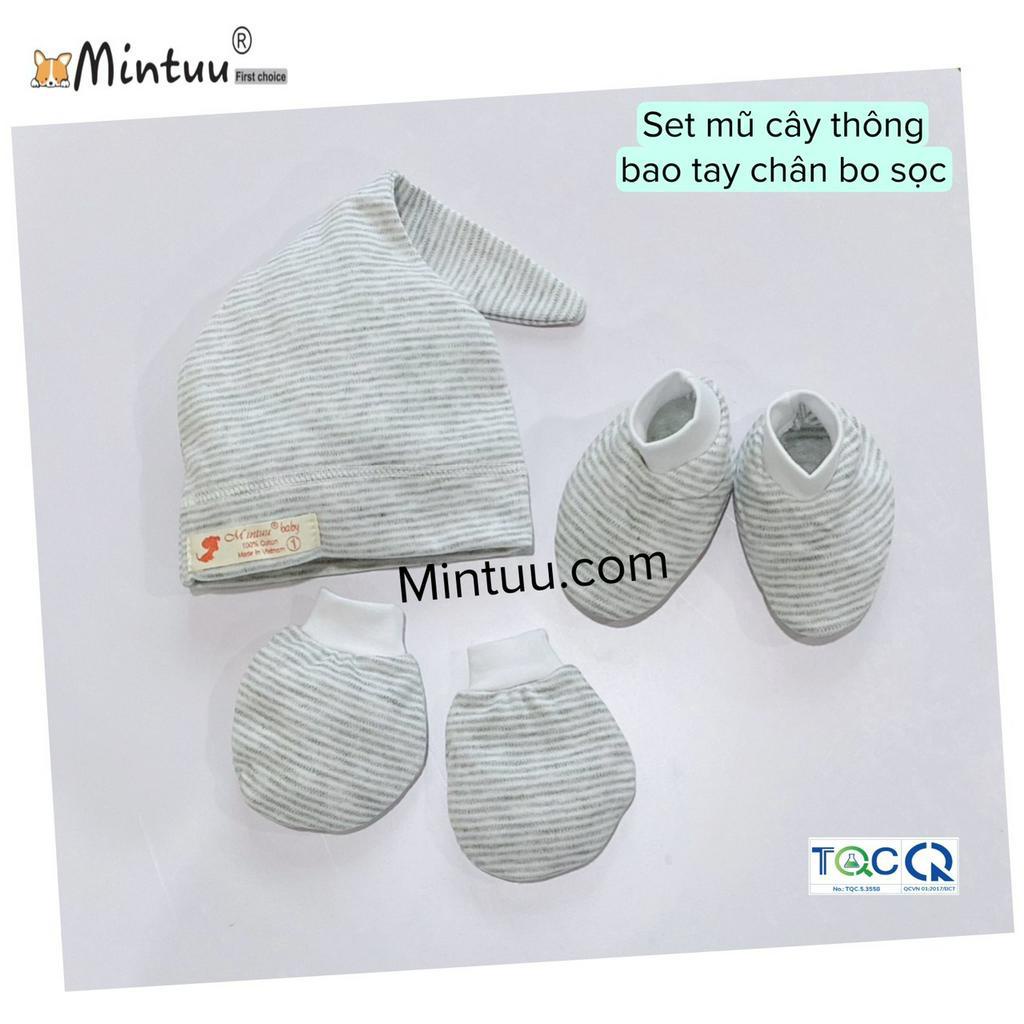 Set Mũ sơ sinh cho bé cây thông - tay chân bo sọc thương hiệu MINTUU