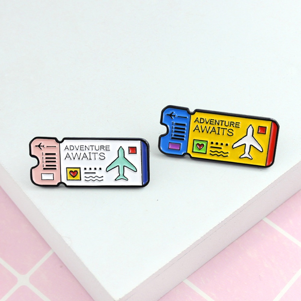 YOML✔Fly Ticket English Letter Adventure Awaits Badge Lapel Brooch Pin Jewelry Gift