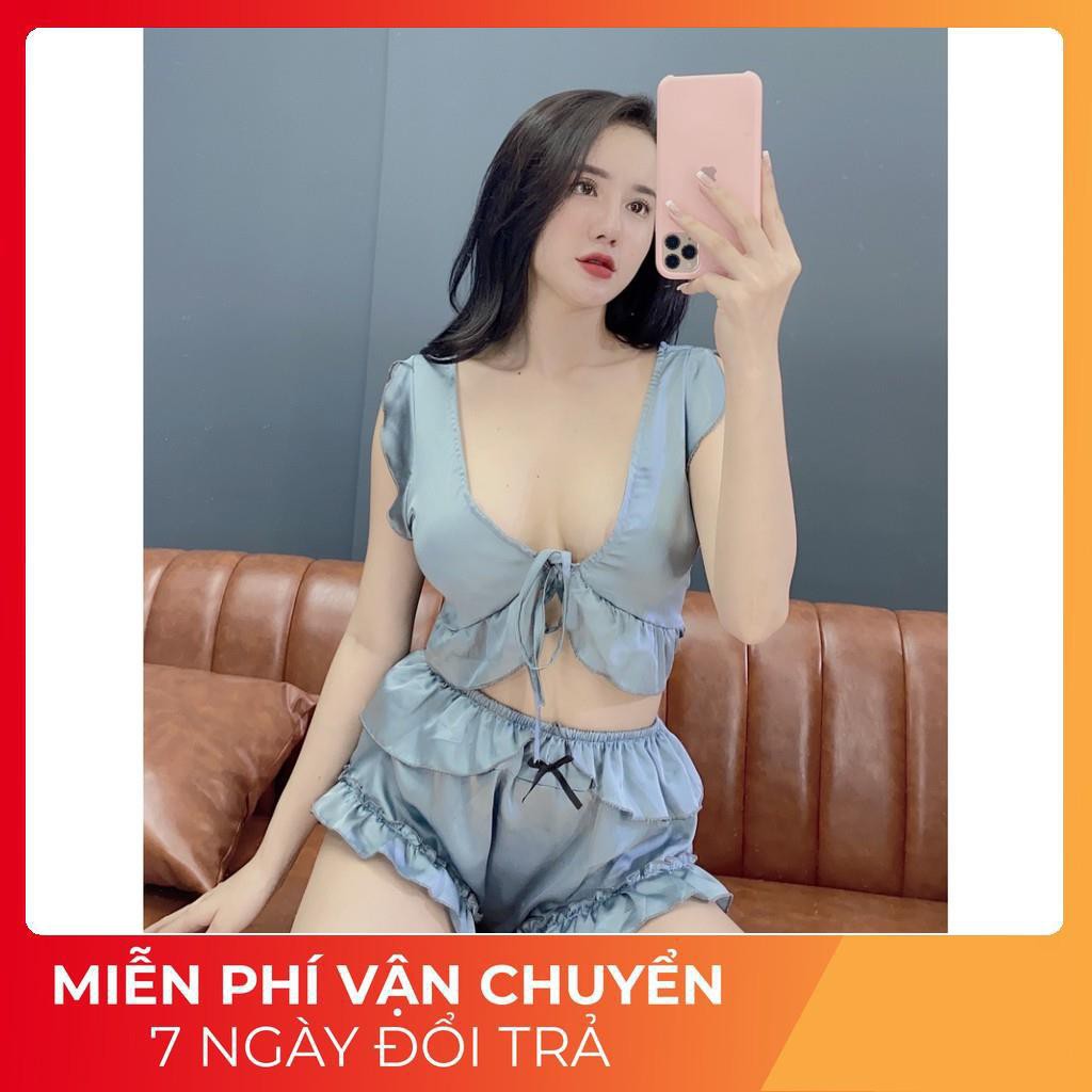 Đồ Ngủ Sexy Nữ 💫 FREE SHIP 💫Đồ Ngủ Sexy Lụa Phi Hai Dây Chất Mịn Quyến Rũ BO CROPTOP NO