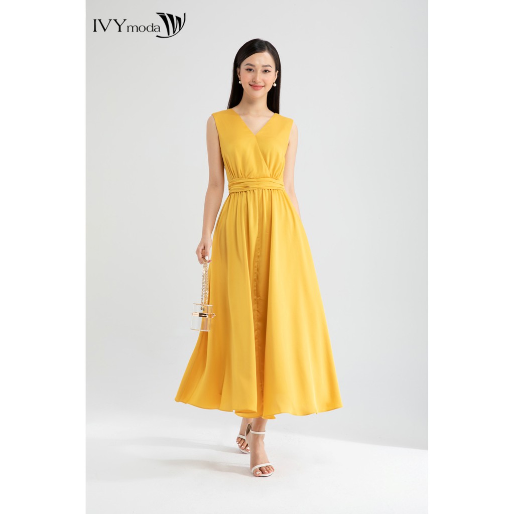 [Mã FAMALLT5 giảm 15% đơn 150k] Đầm maxi eo xếp nếp thiết kế IVY moda MS 41M6449