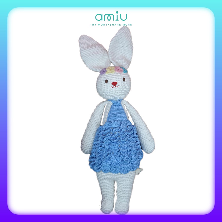 Gấu bông móc len Amigurumi cao cấp Amiu Việt Nam – Thỏ Lala trắng váy yếm màu – SP000207