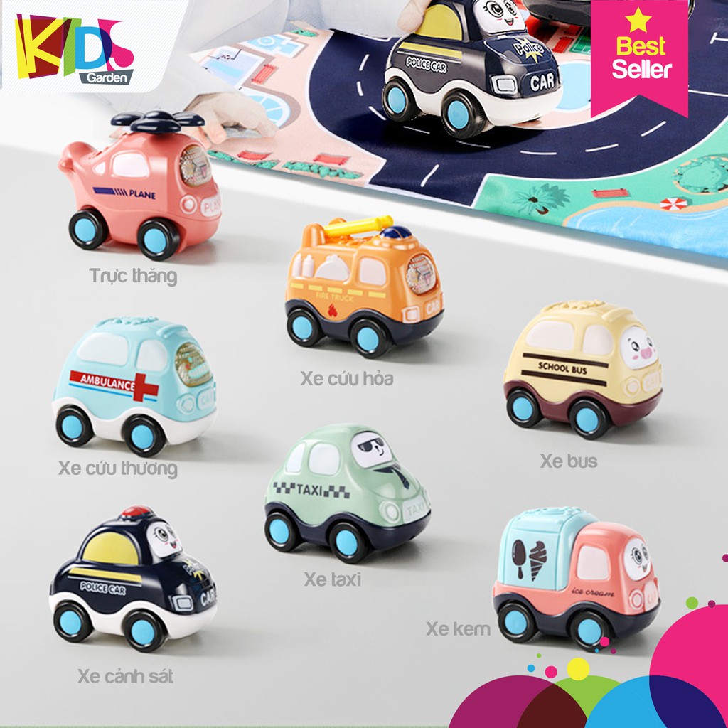 Bộ xe đồ chơi cho bé Bộ 7 xe hoạt hình mini Cute, xe đồ chơi chạy trớn phong cách hàn quốc XDC02-SET7XE