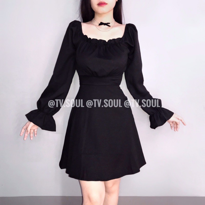 Đầm tay phồng đan dây