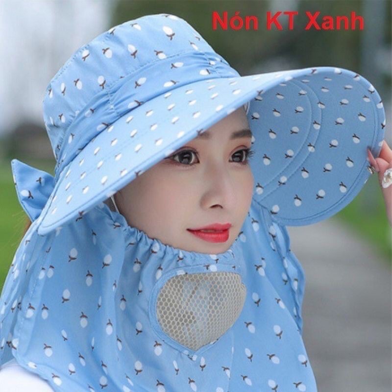 Mũ Nón rộng vành chống nắng cực mát có khẩu trang 2 lớp bảo vệ sức khỏe kèm dây thắt