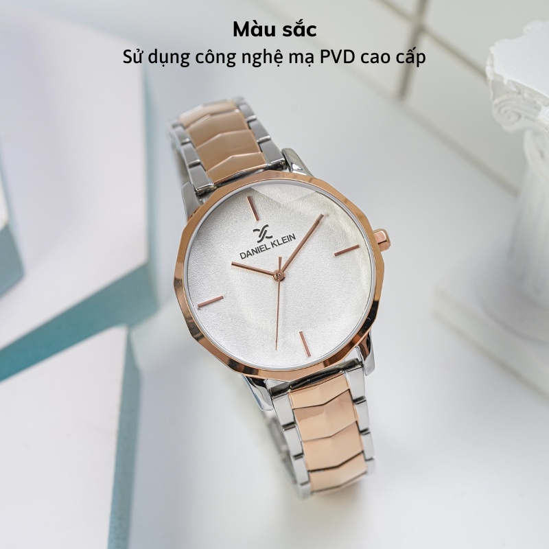 Đồng hồ nữ Daniel Klein Watch DK.1.12555 mặt nhỏ kính cứng chống xước, chống nước, dây thép đeo tay cao cấp chính hãng