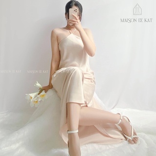 Váy Lụa Cổ Yếm Cột Dây Hở Lưng Form Maxi - Free size - Váy Lụa Thiết Kế Cao Cấp