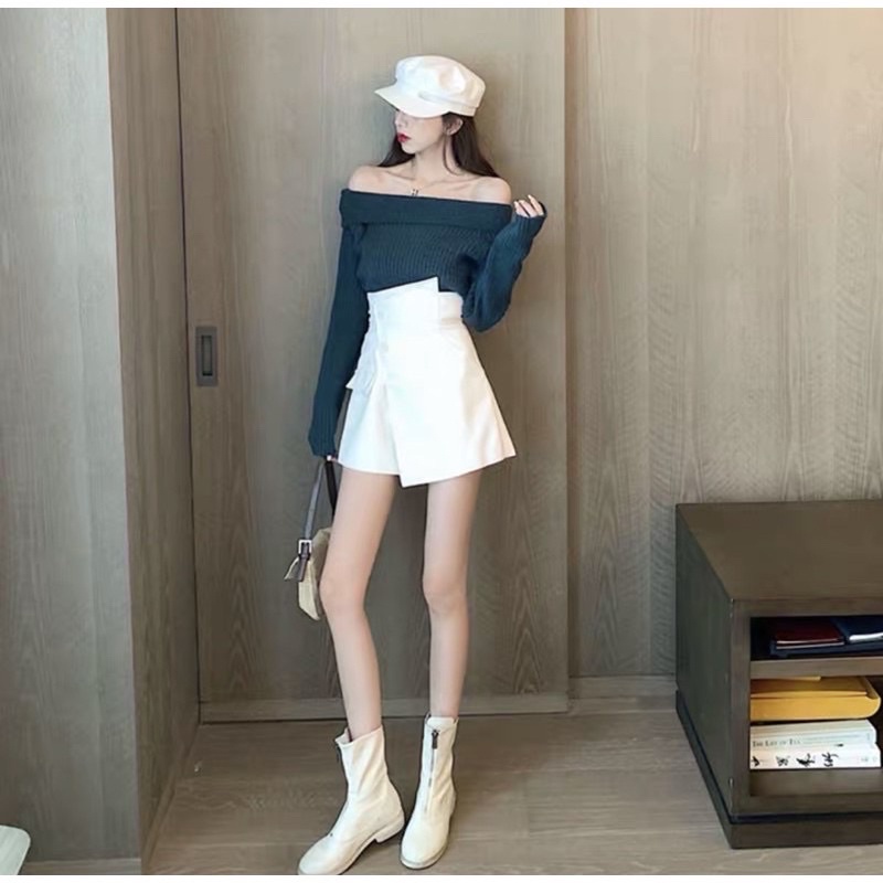 Quần short giả váy C221 , quần short cạp cao khuy lệch ulzzang