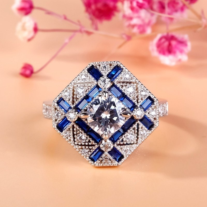 Nhẫn Thời Trang Đính Đá Topaz Tự Nhiên Hình Thang