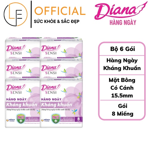 [Bộ 6 Gói] Băng Vệ Sinh Diana Hàng Ngày Kháng Khuẩn - 8 Miếng