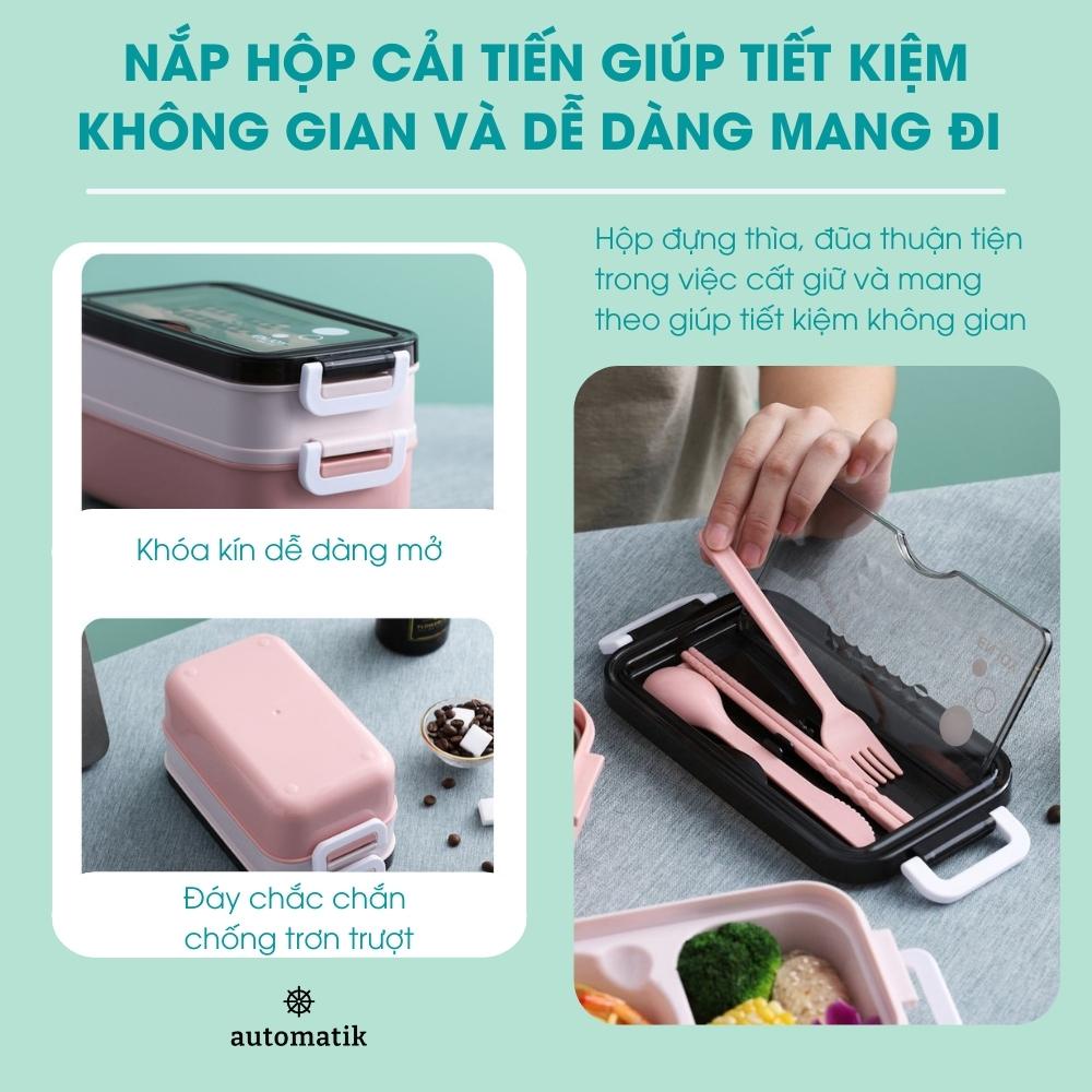 Hộp Đựng Cơm Giữ Nhiệt Văn Phòng, Cặp Lồng Đựng Đồ Ăn 2 Tầng Lõi Inox 304 - Automatik