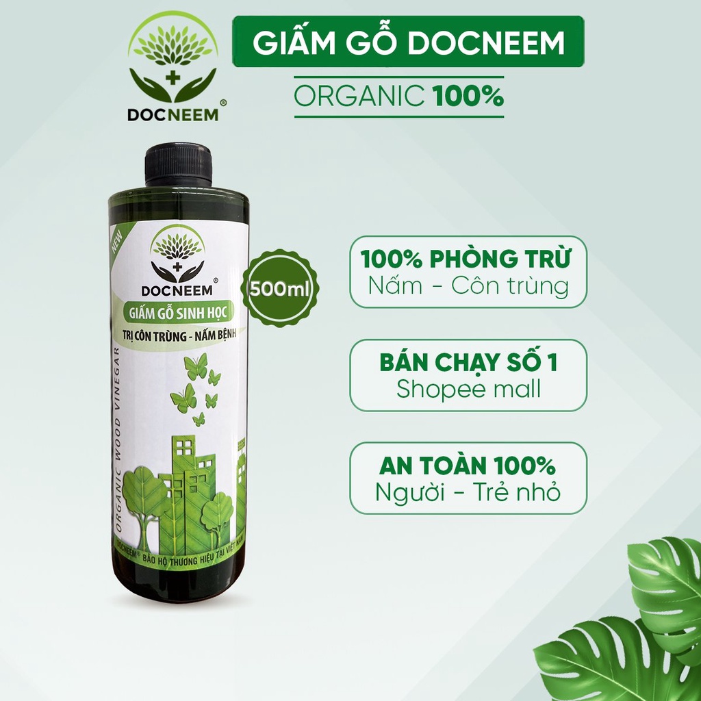 Giấm gỗ sinh học DOCNEEM phòng ngừa xua đuổi côn trùng, diệt nấm lá cho cây cảnh, rau củ quả, hoa hồng, phong lan 500ml