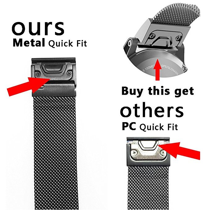 Dây đeo tháo nhanh chóng vừa vặn bằng thép không gỉ Milanese dành cho Garmin Fenix 5 5X 5s 6 6X 6S 935 945 Instinct