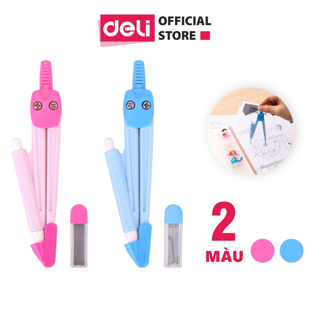 [Mã LIFEDL44 giảm 50K đơn 99K] Compa Deli, Hồng/Xanh - 1 hộp - E8622