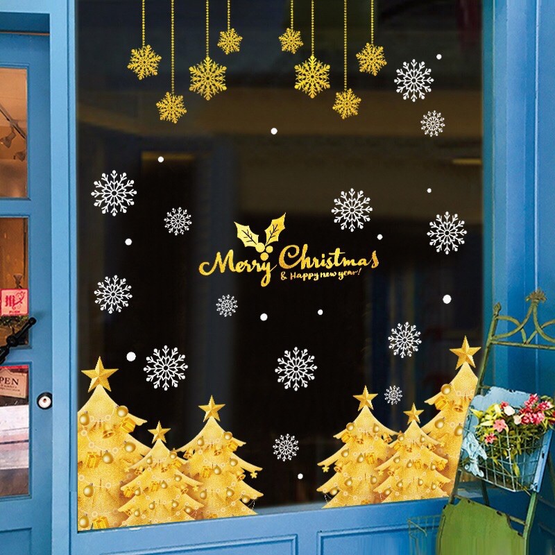 Decal trang trí Noel Hít Tĩnh Điện - Rừng Thông Vàng cao cấp