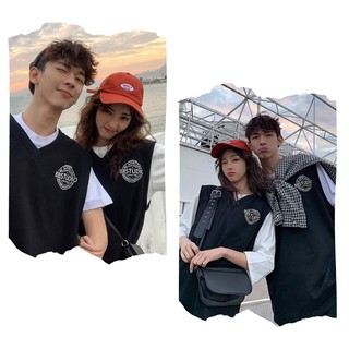 Set áo váy gile thêu chữ bbstudio đồ đôi váy mix gile