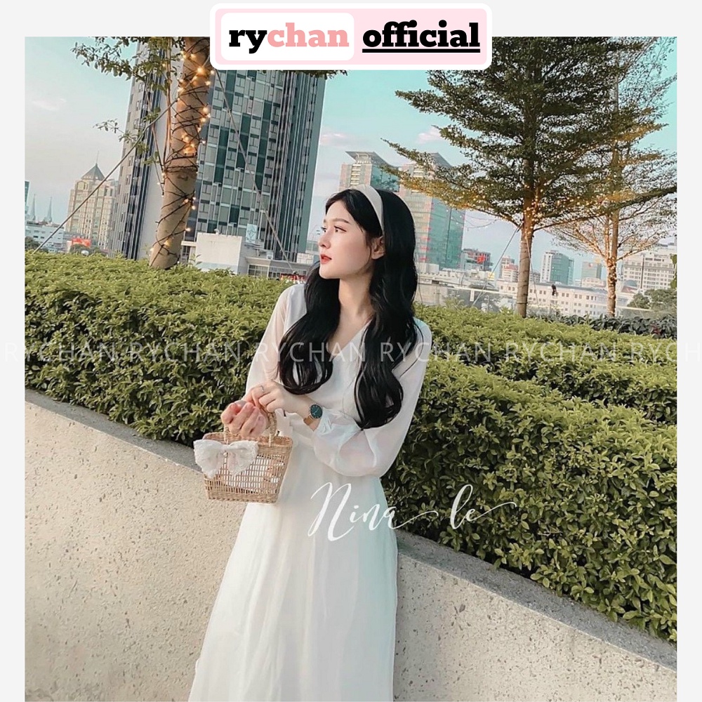 Đầm Xòe Midi Trắng Đắp Tà Cột Eo Dài Tay Lót Trong Dày Dặn [Ảnh Thật Cuối] - DX0041