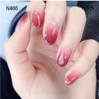 Bộ 24 móng tay giả trơn đẹp đơn giản tinh tế màu hồng dễ thương N466