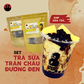 Set nguyên liệu Trà sữa trân châu đường đen pudding trứng siêu ngon set 5 - 10 ly full topping - Monkey In Black MIB