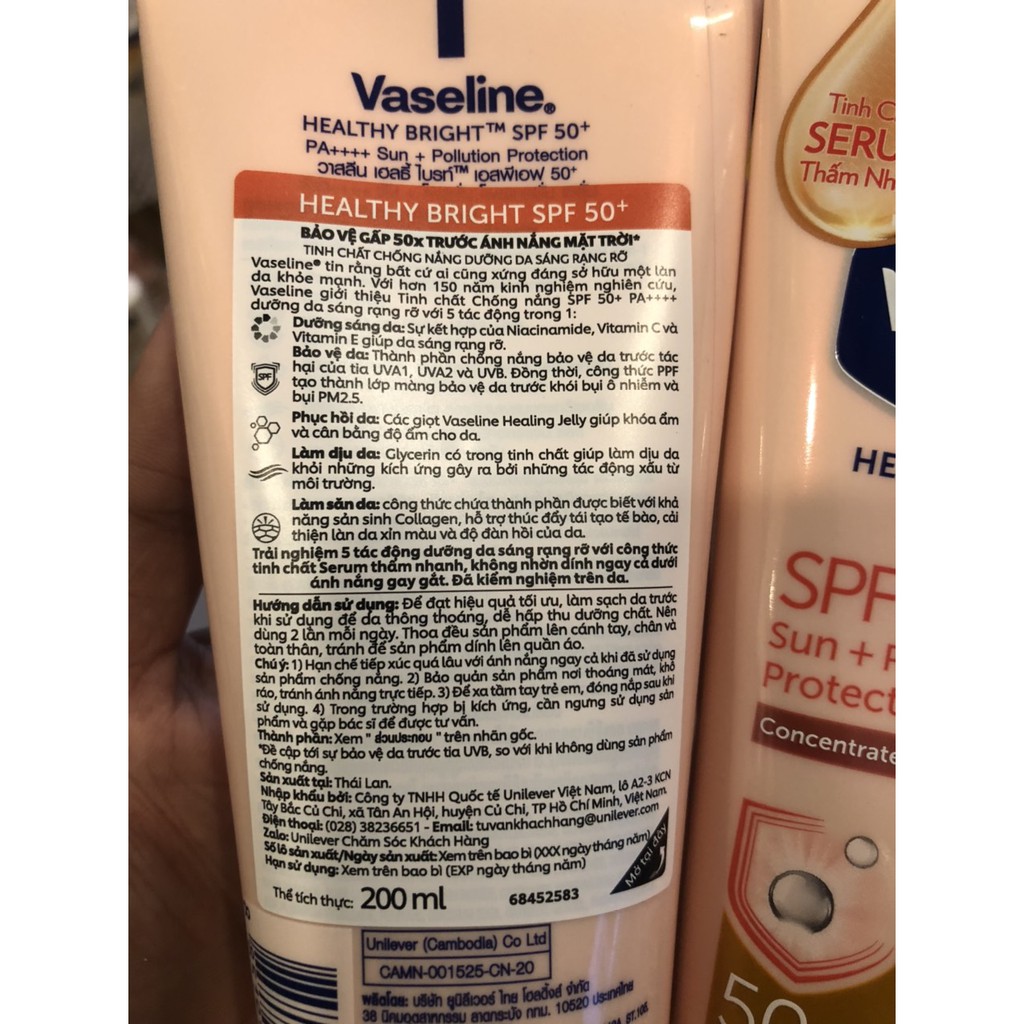 Sữa Dưỡng Thể Trắng Da Vaseline 50x SPF 50 PA++++ 200ml