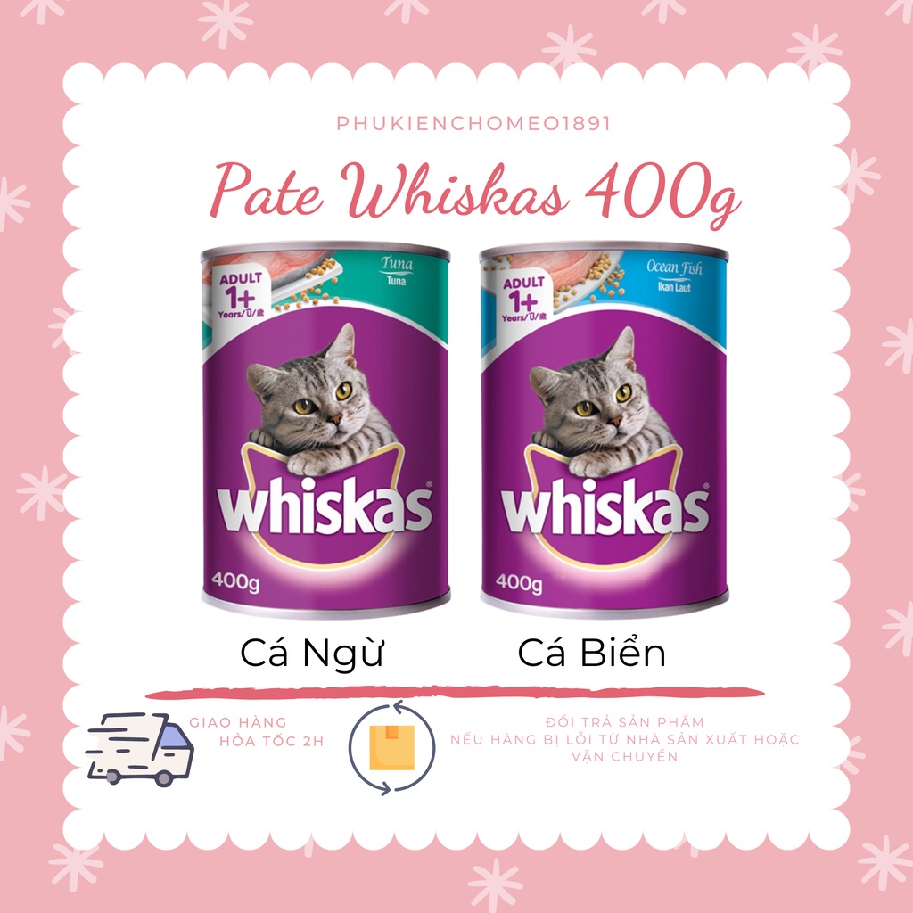 Pate mèo lon whiskas 400g thức ăn dinh dưỡng cho mèo giao vị ngẫu nhiên