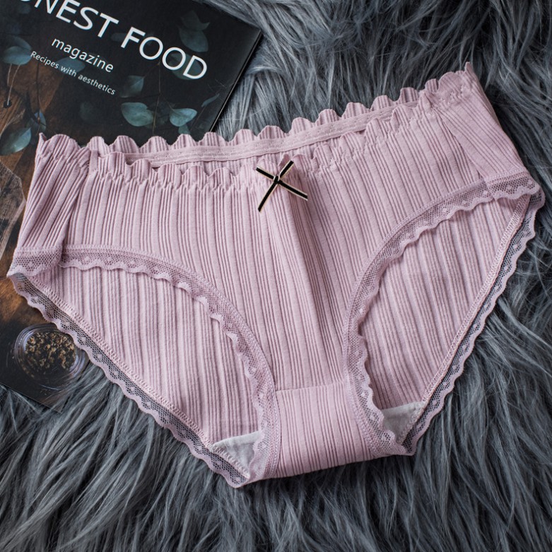 Quần lót viền ren gân tăm đính nơ kháng khuẩn Nhật Bản | BigBuy360 - bigbuy360.vn