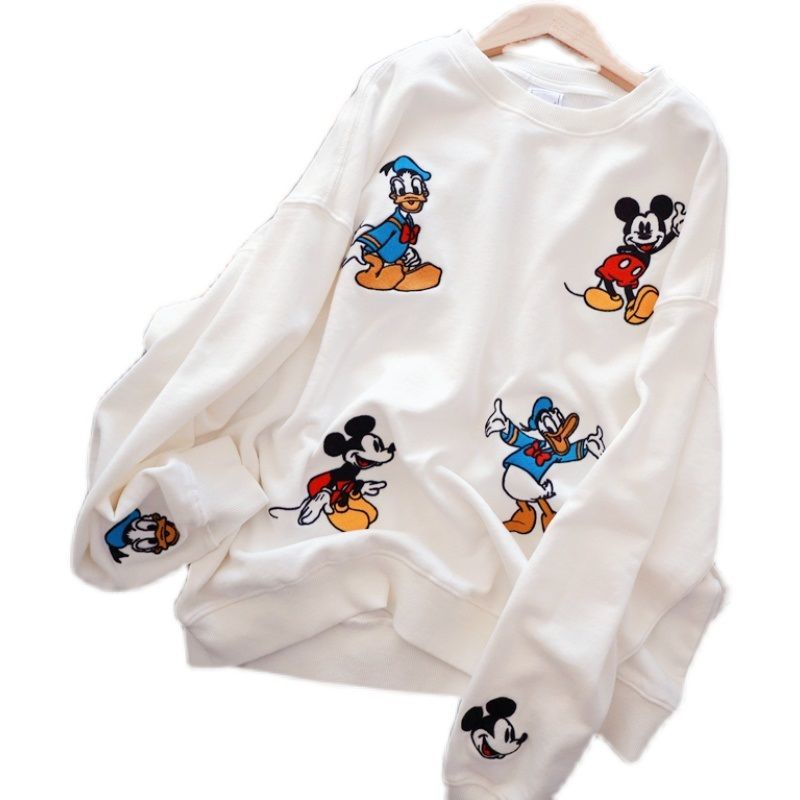 Áo Sweater Tay Dài Mỏng Thêu Họa Tiết Sọc Chuột Mickey Vịt Donald Thời Trang Xuân Thu Mới Cho Nữ
