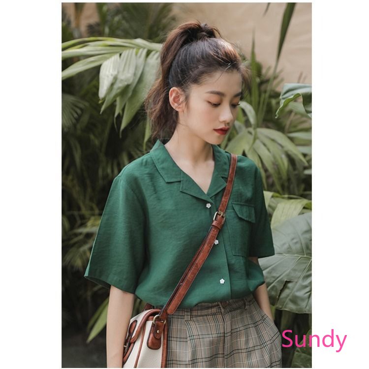 Áo Sơ Mi Cổ Chữ V Phong Cách Retro Thời Trang Mùa Hè Cho Nữ