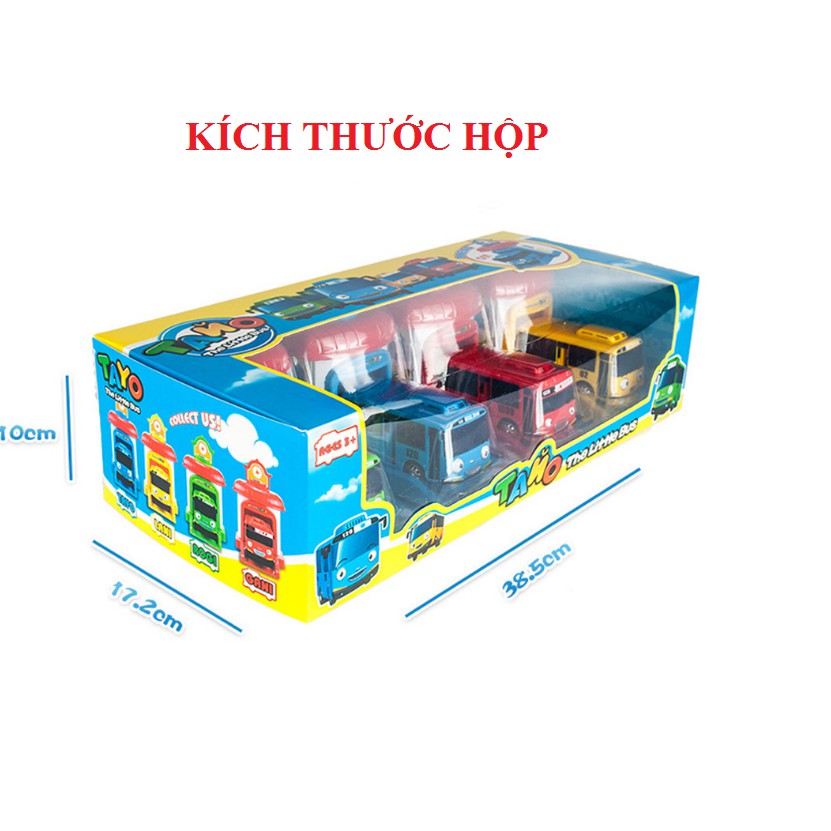 Bộ xe buýt Tayo gồm 4 nhà và 4 xe Tayo The little Bus đồ chơi trẻ em