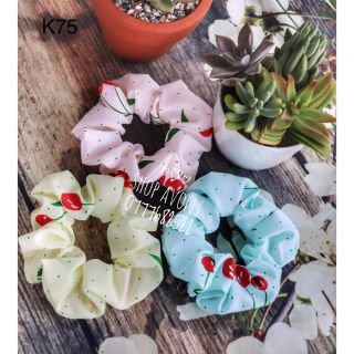🍒 Cột tóc vải Scrunchies họa tiết cherry chấm bi