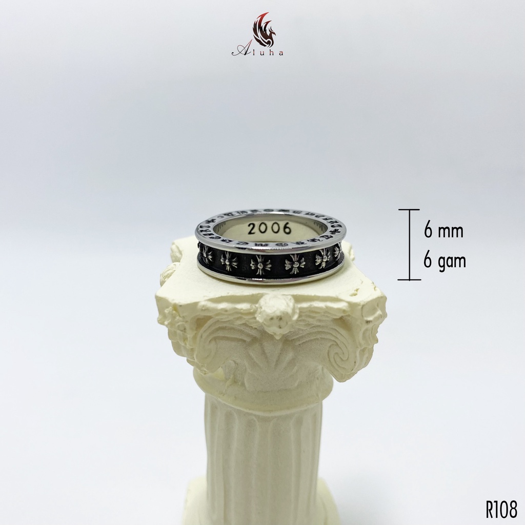Nhẫn Titan bản mảnh 6mm, Chrome Heart tinh xảo họa tiết retro bản 2006 - R108 - s6 - Aluha