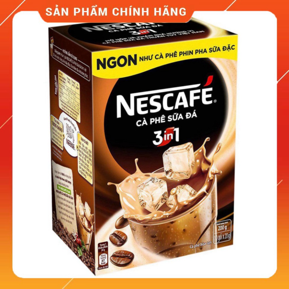Cà Phê NESCAFE 3in1 Hòa Tan 1 Hộp 10 Gói x 20g/gói FREE SHIP Cafe Nescafe Hòa Tan 3 Trong 1 Uống Liền Coffee Sữa Đá