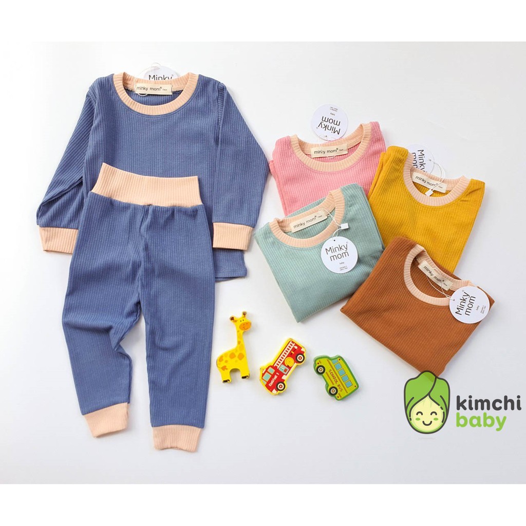 Bộ Dài Tay Minky Mom Cạp Cao Len Gân Phối Cổ Chính Hãng Cho Bé Trai Bé Gái Đóng Túi Zip MKM24