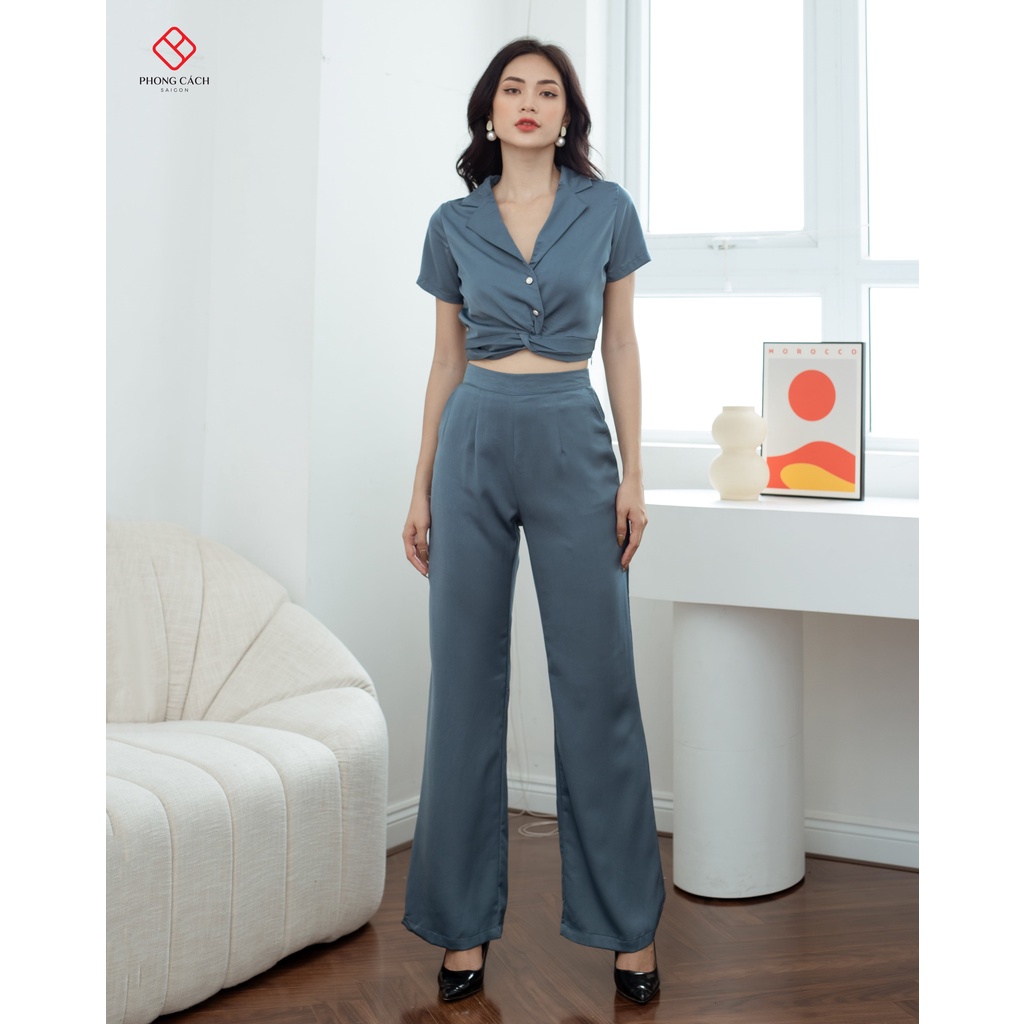 Set nguyên bộ quần dài áo crop top SJ844 - Phong Cách SAIGON