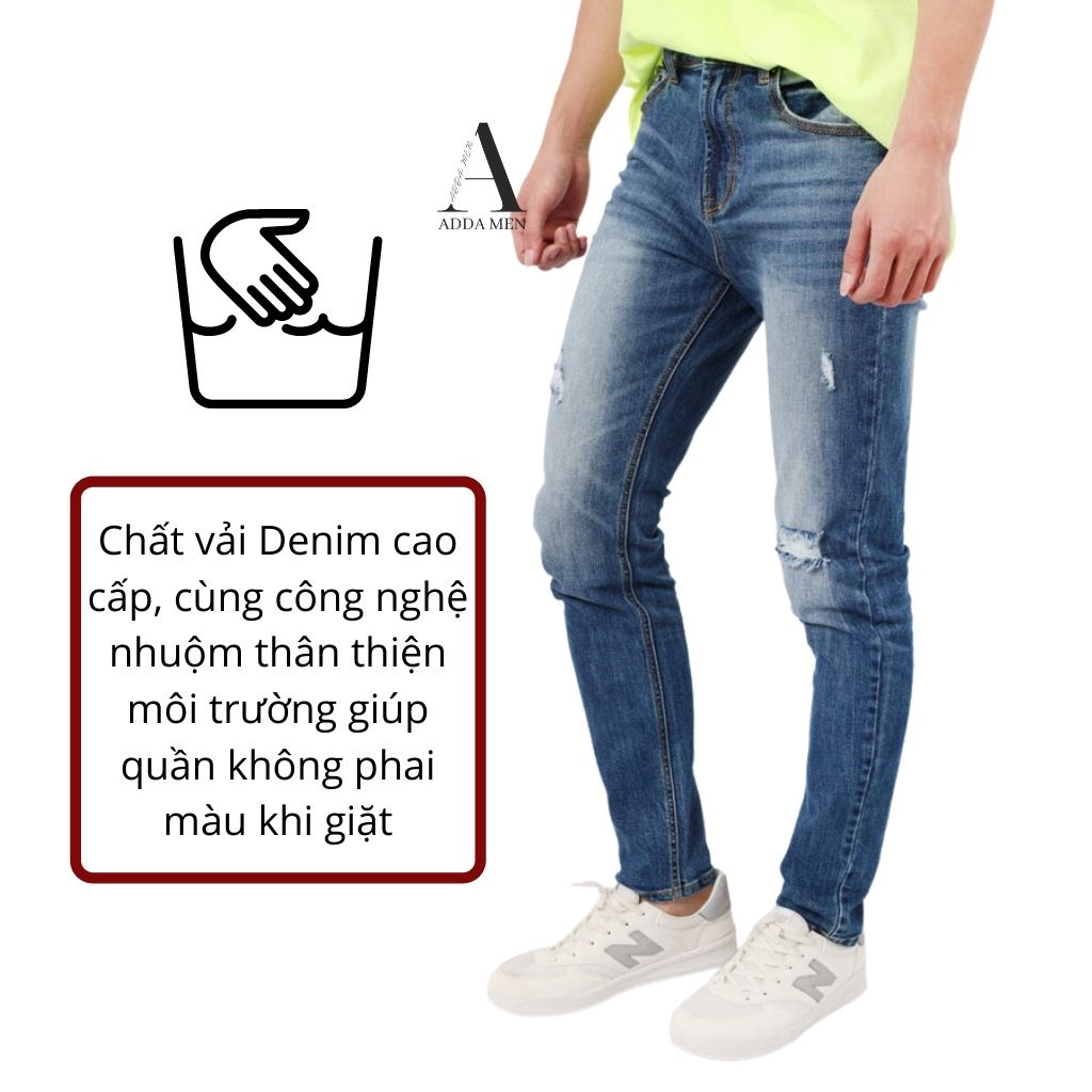 Quần jean nam xước Men Fasshin Show quần jean nam slim ống bó màu xanh mài đùi - 2143