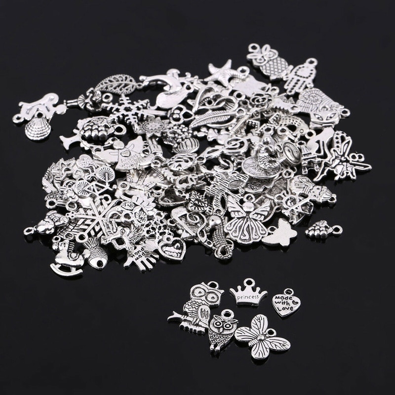 CHARMS Bộ 100 Mặt Dây Chuyền Bạc Làm Trang Sức