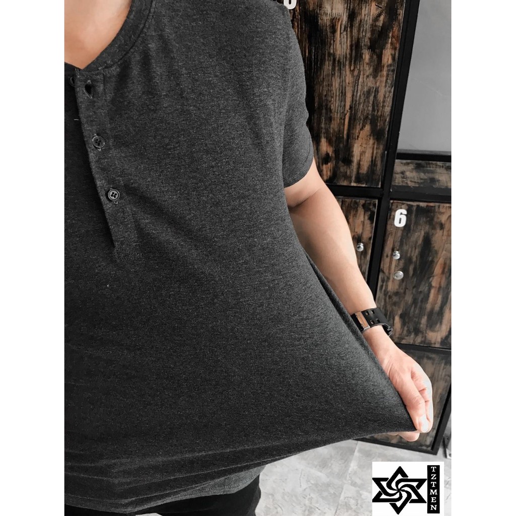 Áo Thun Trơn Cổ Tàu Có Cúc Chất Cotton Co Giãn 4 Chiều Thoáng Mát Form Slimfit Ôm Gọn Phù Hợp Đi Chơi Đi Làm
