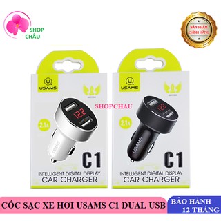 Cốc Sạc Xe Hơi Usams CC045 C1 2 Cổng Sạc Chính Hãng